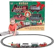 Train Track Set for Kids | Christmas Train Engine Toy with Light and Sound,Electric Locomotive Engine, Railway Track, Passenger Carriage