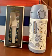 SNOOPY Pottery barn school Peanuts Water Bottle + Utensil Set Disney Beach Star