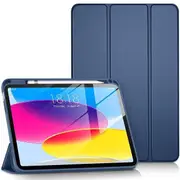 For Apple iPad 10th Gen Case, 10th Generation 10.9 inch 2022 Folio Leather Case Cover With Pencil Holder (Navy Blue)