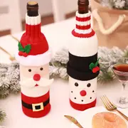 2Pcs Christmas Decorations Old Man Red Wine Bottle Set Knitted Wine Bottle Cover