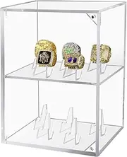 Championship Ring Display Case, Clear Acrylic Baseball Ring Display Box with 10 Fixed Slots, Large Capacity Ring Case Display, Ring Holder Box for Storage Softball/Football/Sport/Cheerleading Ring