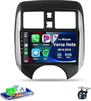 2+64G for Nissan Versa Note Radio 2014-2018 Car Radio with Wireless Carplay/Android Auto,Android Car Stereo 9 Inch Touch Screen GPS Navigation WiFi Bluetooth FM/RDS Mirror Link SWC+ Backup Camera&Mic