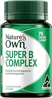 Nature's Own Super B Complex Tablets 75 -With B3, B6 & B12 for supporting Energy levels - Maintains Heart Health, Nervous System function, Mental Function & Relieves Fatigue in healthy individuals