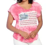 ONE WORLD RED TIE-DYE EMBROIDERED AMERICAN FLAG FLUTTER SLEEVE KNIT TOP Sz 1X