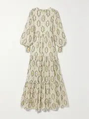 [Agua by Agua Bendita] Agua by Agua Bendita - + Net Sustain Nuez Tiered Printed Linen Maxi Dress - Off-white - x small x small Off-white