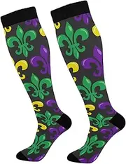 [RPLIFE] Carnival Pattern Mardi Gras Unisex Compression Crew Knee High Sock Long Athletic Soft Circulation Socks