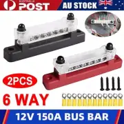 2pcs 6 Terminal Block Bus Bar & Cover 12V Distribution Bus Bar Auto Boat Power