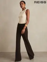 Reiss Chocolate Brown Claude High Rise Flared Trousers (AP8477) | $310