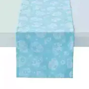 NWT H for Happy 72 Inch Spring Eggs Jacquard Table Runner in Light Blue [