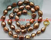 Pretty Natural 8-9mm Brown Baroque Pearl Beads Necklace 16-50''