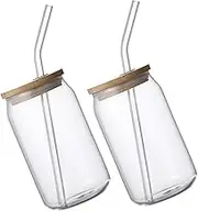 1set Straw Glass Drink Mug Large Soda Glasses Aesthetic Cups Bottles Travel Coffee Mug Leak Proof Charcuterie Cups with Lids and Straws Glasses Drinking Cappuccino Cups Jars 2pcs