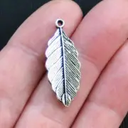 BULK 25 Leaf Charms Antique Silver Tone Versatile 2 Sided - SC2154