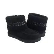 UGG WOMEN MINI UGG BRAID BLACK SUEDE CURLY SHEEPSKIN BOOTS US 7 / EU 38 / UK 5