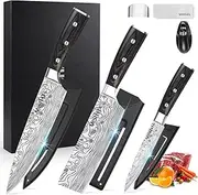 MOSFiATA Kitchen Knife Set - [Vegetable Knife, Petty Knife] High Carbon Stainless Steel Kitchen Cutter Set with Wooden Handles - 8" Cooker Knives, 7" Nakiri Knife and 5" Fruit Knife with Gift Box