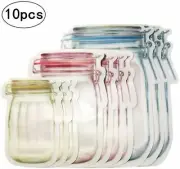 10Pcs Reusable Mason Jar Bottles Bags Food Snack Zipper Bags Seal Food Container