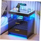 LED Nightstand with Charging Station (USB,Type-C Ports) High Gloss B1-black