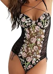 [JINZIJINYU] Women Sexy Lingerie Sexy Women Mesh Embroidery Suspenders Jumpsuit Home Clothes