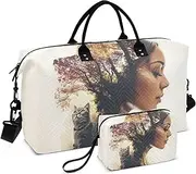 [ZRYSMY] Woman Cat Forest Duffel Bag for Traveling, Travel Bag Gym Bag, with Multiple Interior Pockets Shoulder Weekender Bag for Women Men with Toiletry Bag 20.5L x 1.9W x 13.8H, Multi-Colored, one