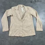 Billabong Blazer Womens Small Brown Check Linen Blend NWT