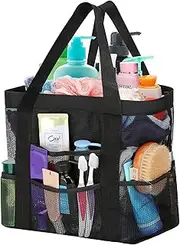 [HAOGUAGUA] Large Mesh Bathroom Shower Caddy, Mesh Beach Pool Bag, Portable Toiletry Tote Bag for College Dorm Bathroom Gym Swimming (Black)