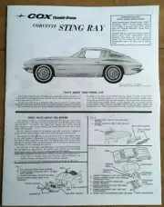 COX THIMBLE DROME CORVETTE STING RAY CAR OWNER'S MANUAL INSTRUCTIONS .049 ENGINE