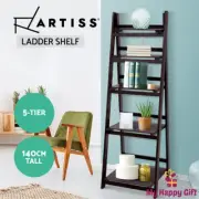 Artiss Display Shelf Bookshelf 5 Tier Wooden Ladder Stand Storage Rack Coffee