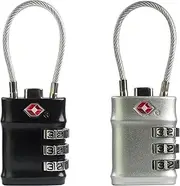 UP Security TSA Approved Combination Lock with Cable - Durable & Versatile Security for Suitcases, Backpacks, Gym Lockers, Travel Essentials | Easy Setup, Robust Protection, (Black+Silver)