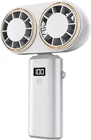 Portable Hand Fan,Small Handheld Fan - Rechargeable 5-Speed Digital Display Two Head Cooler for Camping Gym School Indoor Festival Sports Hiking Outdoor Beach