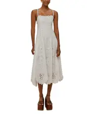 Farm Rio Off White Richilieu Eyelet Midi Dress