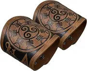 [HiiFeuer] 2 PCS Viking Embossed Faux Leather Cuff Bracelet, Norse Retro Wristband, Nordic Mjolnir Vegvisir Pattern Cuff Bangle Bracelet