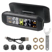Wireless Solar TPMS Car Tire Pressure Monitoring System Universal Smart Tire Monitor 4 External Sensors with Pressure Te