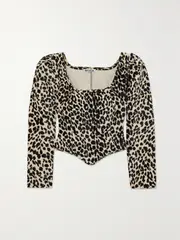 [BATSHEVA] BATSHEVA - Dirndl Cropped Leopard-print Cotton-velvet Top - Beige - US2 US 2 Neutrals