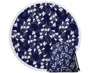 White Flowers and In the Dark Flowers Round Beach Towel