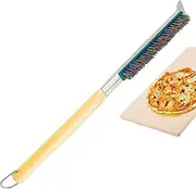 [PETIT MANON] Pizza Oven Brush with Scraper,21 Inch Pizza Stone Brush with Detachable Long Wood Handle,Non Scratch Heat Resistant Durable Pizza Oven Brush,Pizza Brush for Pizza Oven