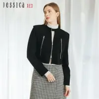 在飛比找momo購物網優惠-【Jessica Red】休閒修身墊肩棉質拉鏈短外套R354