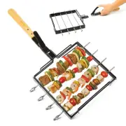 BBQ Skewer Rack Set - Includes Detachable Handle & 4 Non-Stick Stainless Stee...