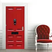 3D Door Stickers Mural Red Door DIY Vinyl Self-Adhesive Door Wall Murals Wallpaper Waterproof Removable Horse Door Wall Stickers for Interior Doors Home Office W77 x H200 cm