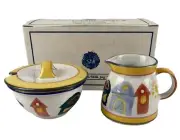 Christopher Vine Tall Country Village Lidded Sugar Bowl & Milk Jug Creamer