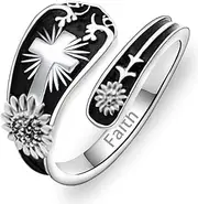 [UYBNRK] Cross Rings for Women, Spoon Rings for Women Sterling Silver Adjustable Thumb Faith Ring for Women Men Teen Girls Boys Unisex, Christian Ring Jewelry for Birthday Party Gifts, Non-Precious Metal, No