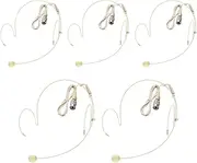 5 Pack Headset Microphone Double Over Ear Earset Over Ear Headworn Mic for Audio Technica Hirose 4 Pin Plug Conntctor Microphone,1.5m Cable,Beige