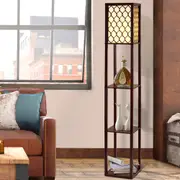 3 Tier Artiss Floor Lamp Shelf Storage LED Light Stand Home Room Pattern Brown