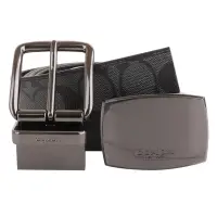 在飛比找Yahoo奇摩購物中心優惠-COACH 鐵牌LOGO&穿式雙皮帶頭防刮皮帶禮盒(黑灰)4