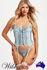 NEW Seven Til Midnight Sugar Pop 2 Piece Blue Bustier Set with Panty &