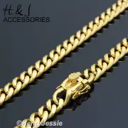 36"MEN Stainless Steel 7x3mm Gold Plated Miami Cuban Curb Link Chain Necklace