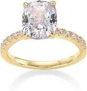 [PAVOI] 14K Gold Plated 3 CT Cushion Cut Engagement Ring for Women | Promise Wedding Band | Elongated Cubic Zirconia Fake Engagement Rings