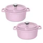 2X 22cm Pink Cast Iron Ceramic Stewpot Casserole Stew Cooking Pot With Lid