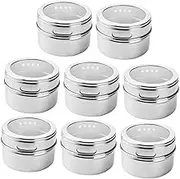 ABOOFAN 8pcs Magnetic Spice Jar Magnetic Jars Spice Jars Container Canisters for Tins Stickers Fridge Magnets Spices Magnetic Storage Tin Magnetic Spice Holder Stainless Steel Silver