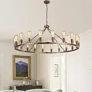 Wagon Wheel Chandelier Luxury 20 Lights Bronze Rustic Pendant Light Extra Large 47.2 Inch Metal Round Chandeliers Light Fixture for Kitchen Isaland,Living Room,Dining Room, Staircase