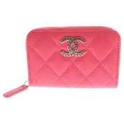 CHANEL Coco Mark Zip Coin Purse Pink Caviar Skin Silver Hardware AP3830 Wallet