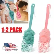 2PCS Shower with Back Scrub Long Handle Shower Body Brush Soft Nylon Mesh Sponge